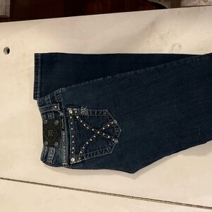 Miss Me Dark Blue Skinny Jeans with Studded Pockets